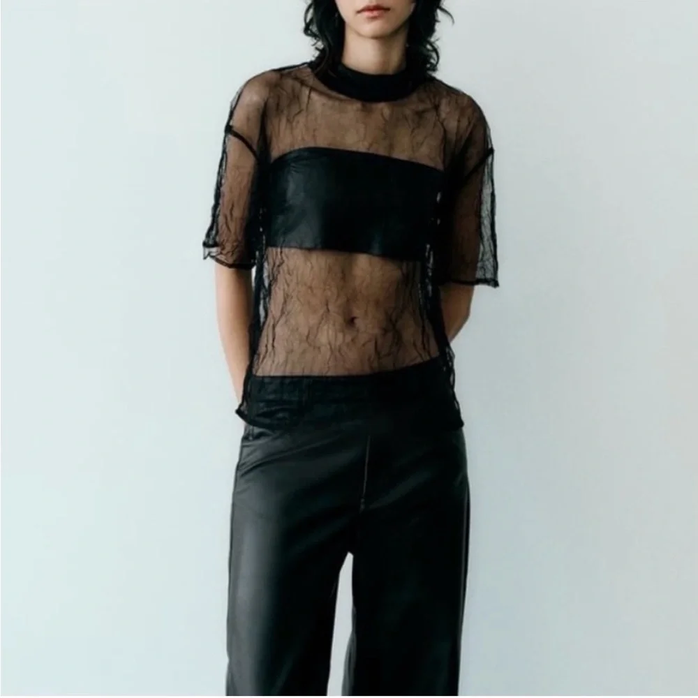 Zara Elegant Black Sheer Blouse - Picture 7 of 9